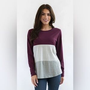 Nursing Queen Long Sleeve Cotton Nursing Top 3 Block Wine